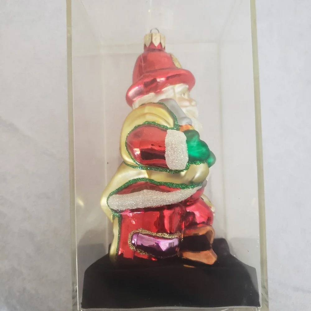 Blown Glass‎ Santa Fireman Dalmatian Ornament Handcrafted In Acrylic Case 5